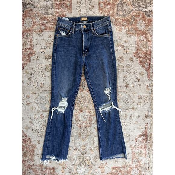 Mother Insider Crop Step Fray Wicked Wildflower Denim Jeans Distressed Size 24 - Picture 1 of 8